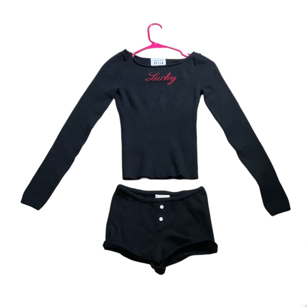 Frankie’s Bikinis x BELLA HADID Theo Knit Sweater and shorts set